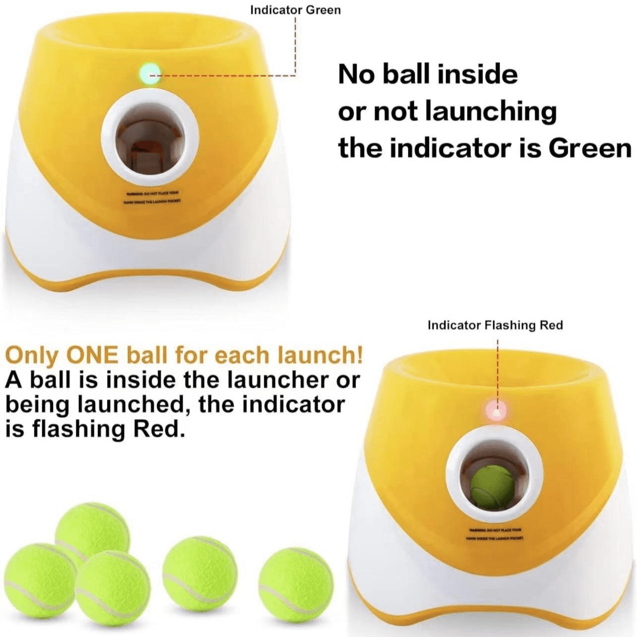 Tstiti Automatic Dog Ball Launcher with 3 Distance Settings, Includes 3 Mini Tennis Balls, Interactive Indoor Outdoor Dog Toy, Orange