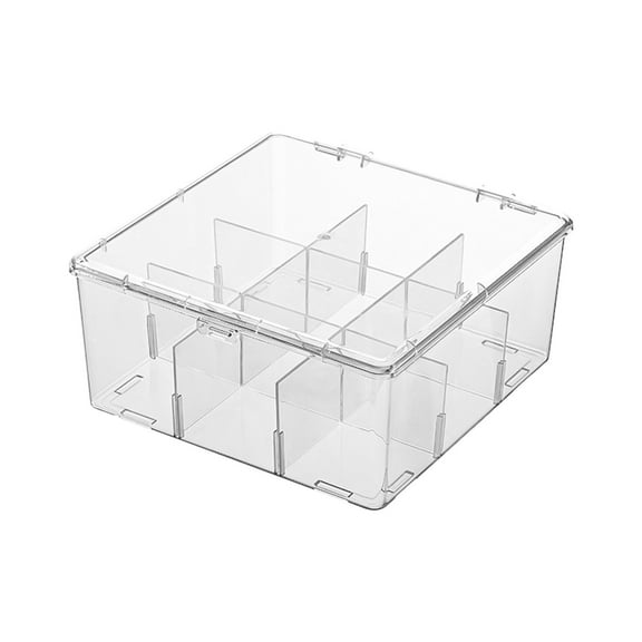 Btomtd 9 Compartment Storage Box Transparent Acrylic Storage Container Flip Lid Desktop Cosmetic Packaging Box, White