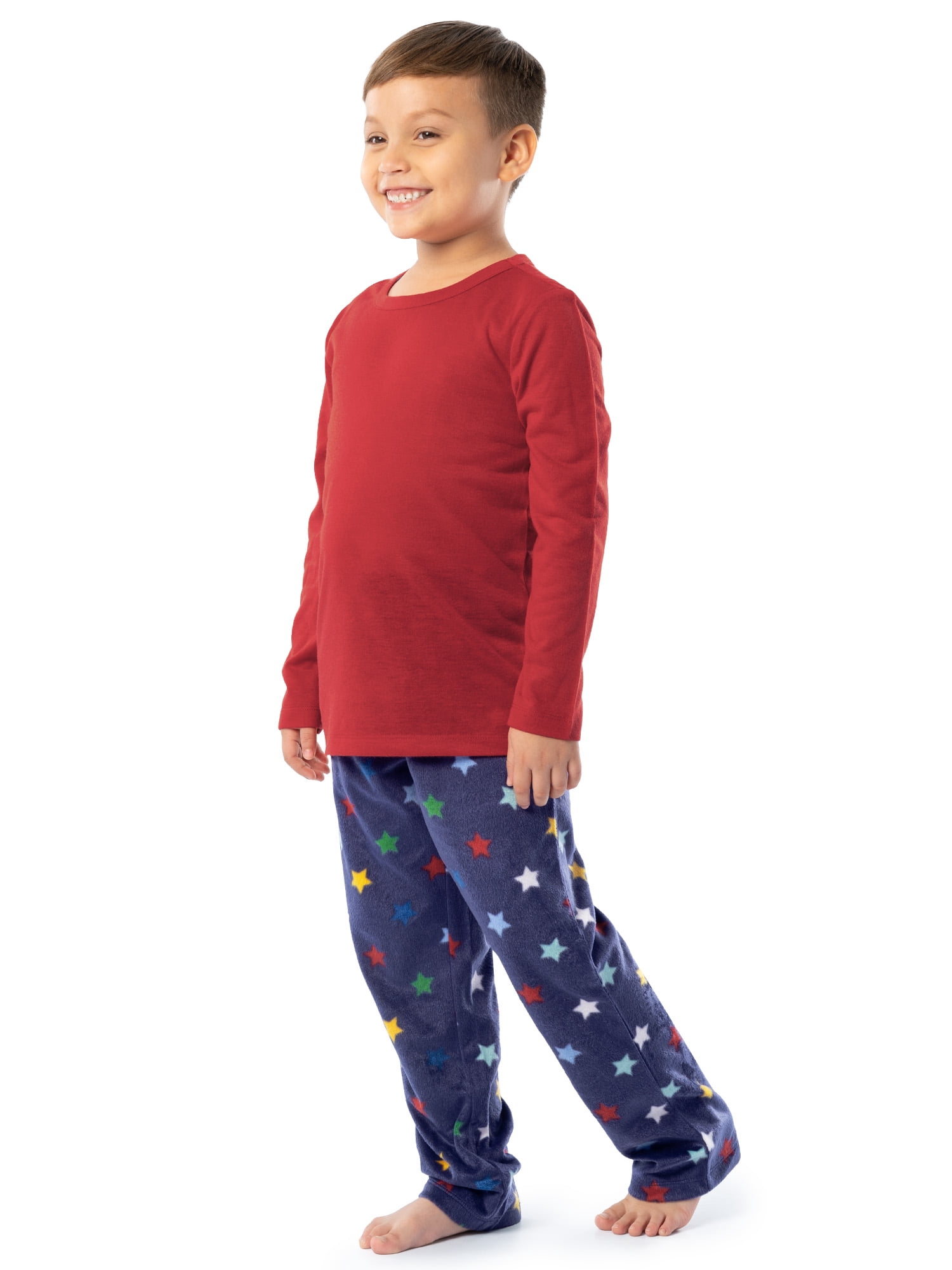 Fruit of the Loom Boy's Long Sleeve Fleece Pajama Set, 2-Piece, Sizes 4-16