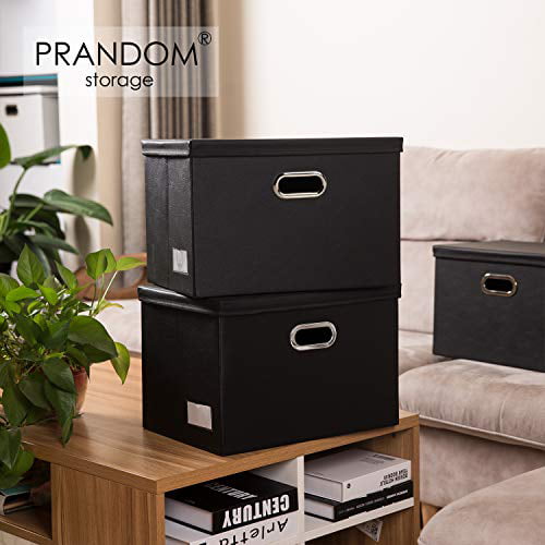 PRANDOM Large Collapsible Storage Bin with Lid [1-Pack] Leather 