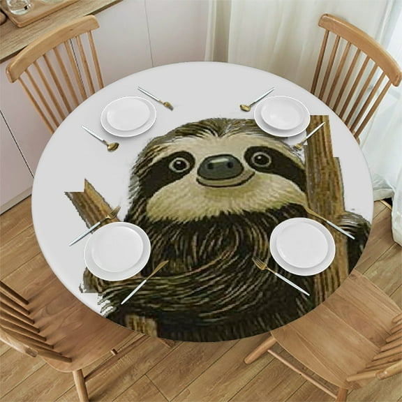 Autua Sloth Round Tablecloth Stain-Resistant Washable for Indoor Outdoor Restaurants Weddings Parties Picnic Dining Kitchen - Farmhouse Home Kitchen Parties Holiday Dinner 31"-35