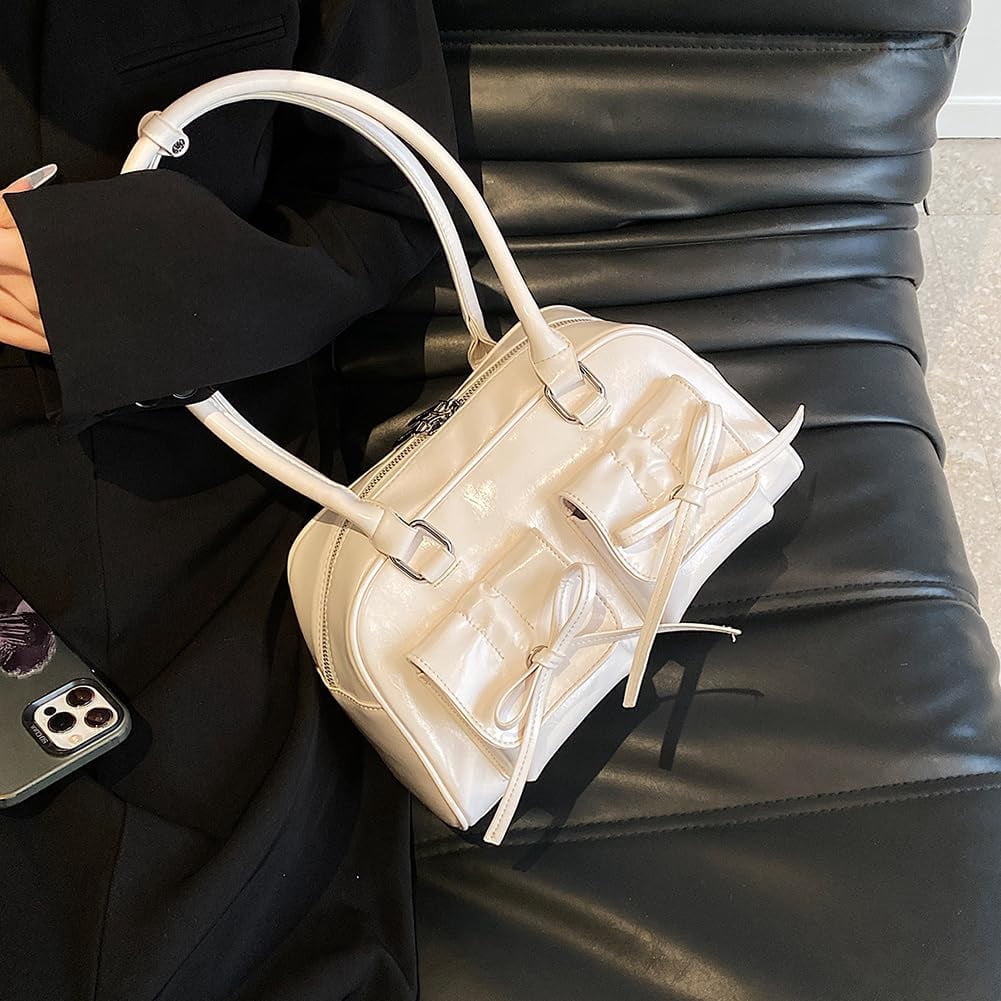 CAILDANL Cute Bow Purse Aesthetic Japanese Shoulder Bag Faux Leather Tote Bag Y2k Red Handbag Purse