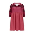 thumbnail image 3 of VBTAPA Womens Babydoll Mini Dress Color Block V Neck Short Sleeve Lapel Shirt Dress Summer Casual Beach Sundress Sales of Today Red L, 3 of 6