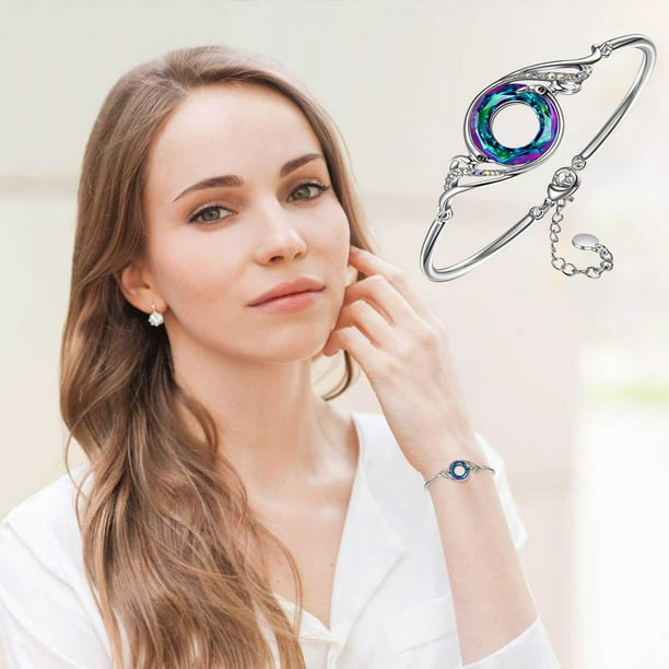 Fiudx Pulseras de Cristal con Degradado de Pavo Real, Joyería Colorida para Mujeres y Mamás