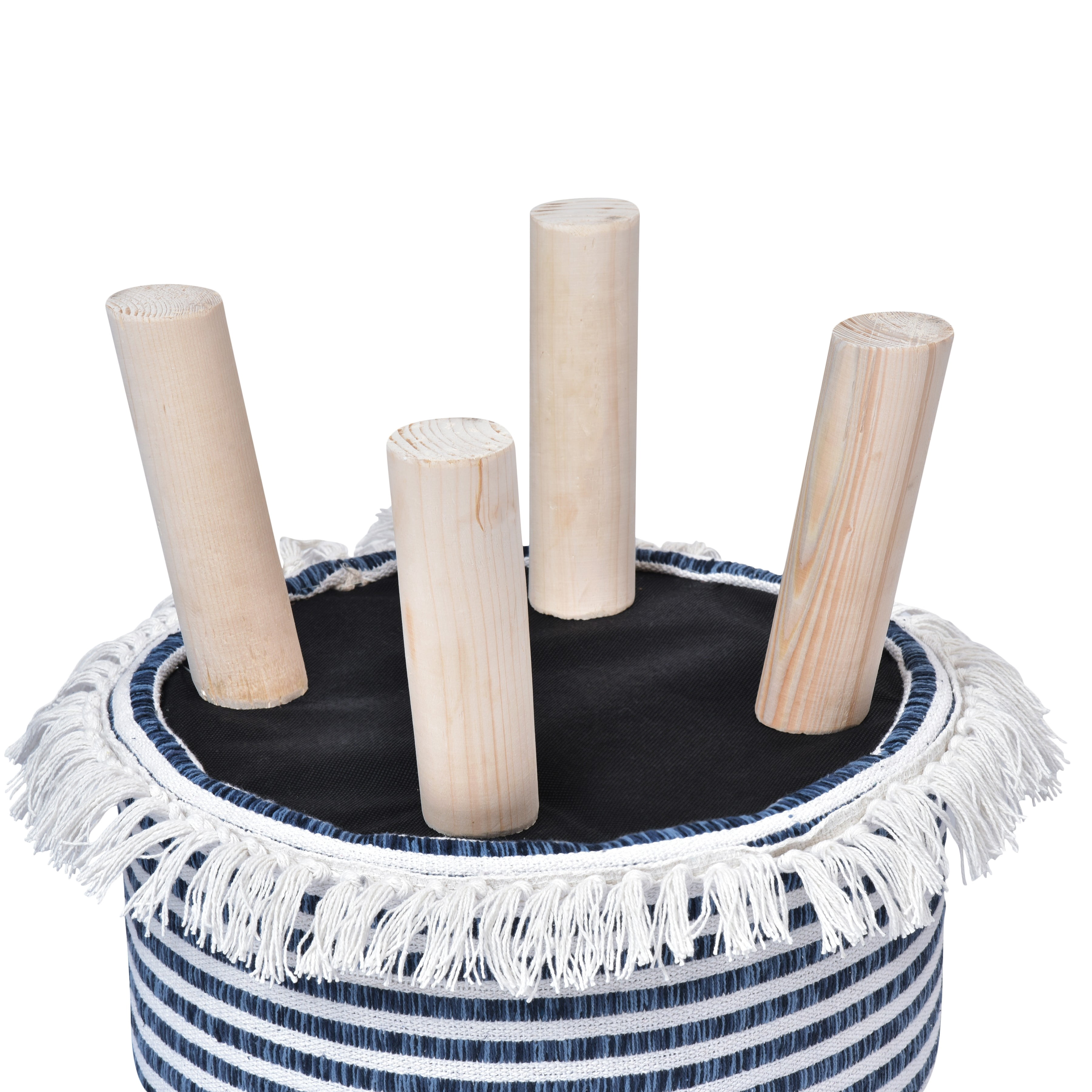 Ox Bay Alder Handmade Blue/White Striped Organic Cotton Stool, 16" x 16"