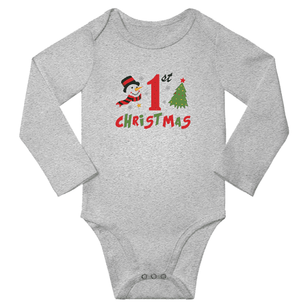 

My 1st Snowman Tree Funny Baby Long Sleeve Clothes Bodysuits Boy Girl Unisex (Gray 18-24M)
