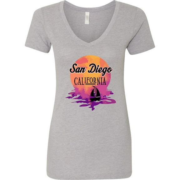 Inktastic San Diego California Watercolor Sunset Women's V-Neck T-Shirt
