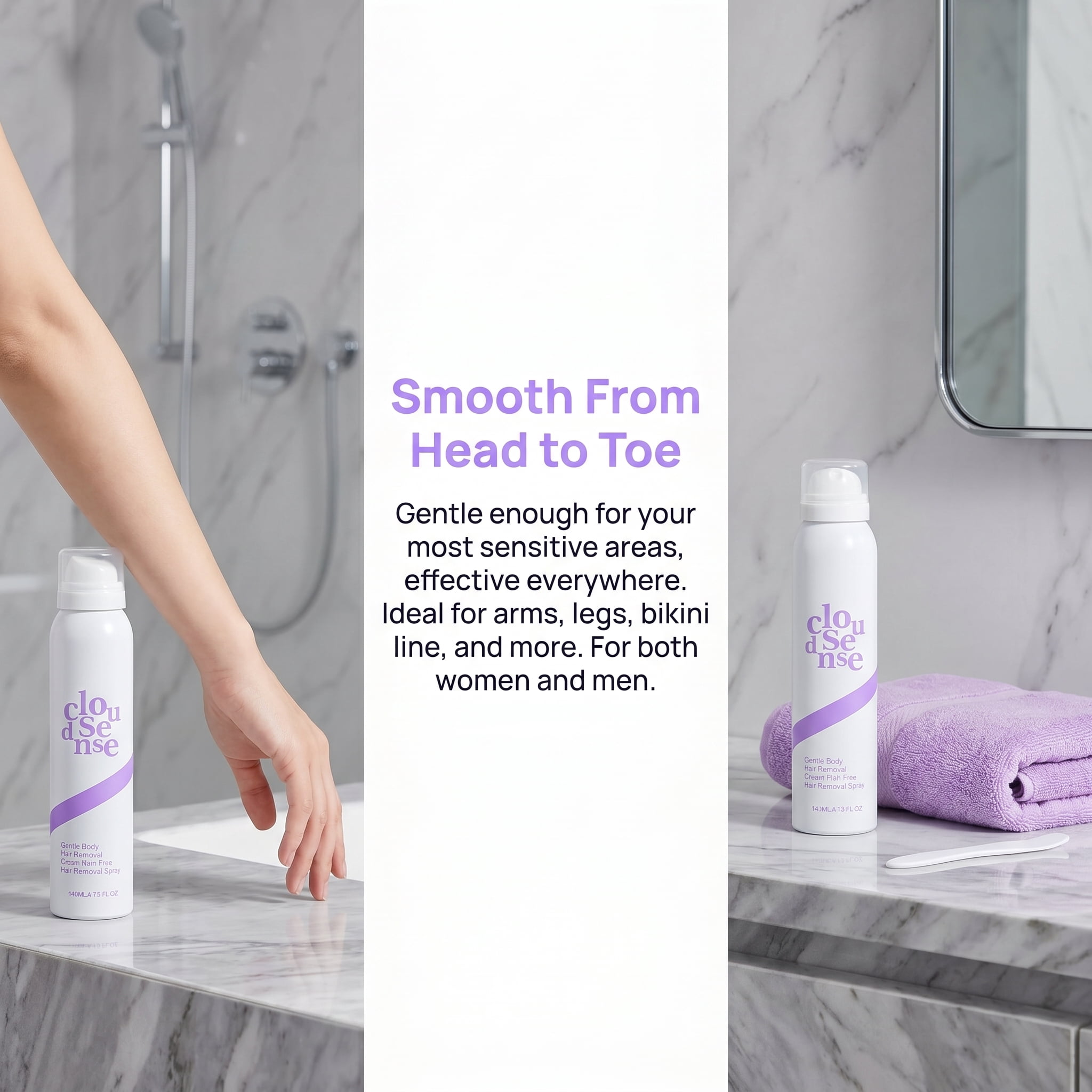 Hair Removal Spray, Gentle Body Hair Removal Spray with Skin Loving Ingredients, Smooth Skin Care Spray for Legs Arms Bikini Area and Body.(Spray)
