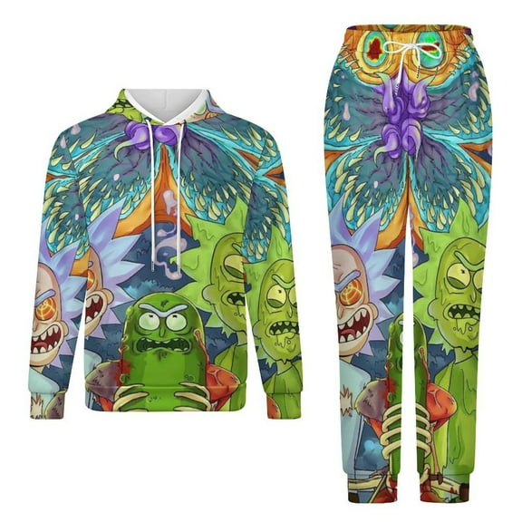 Rick And Morty Unisex Adult Sweatsuits Hoodie & Sweatpants Long Sleeve Hooded Sweatshirt Matching Joggers Tracksuit Sets 2XS