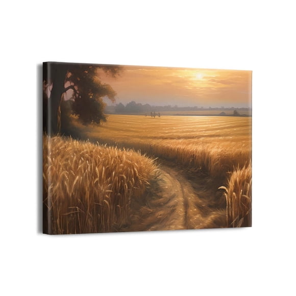 Framhouse Paysage Naturel Doré de Fermes Décoratives - Impression sur Toile Parfaite pour Salon, Bureau, Mur de Galerie, Chambre 16x12 Pouces