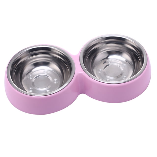 Cuenco doble de acero inoxidable para mascotas de color caramelo Laklulu, cuenco para perros y gatos, cuenco de plástico para mascotas