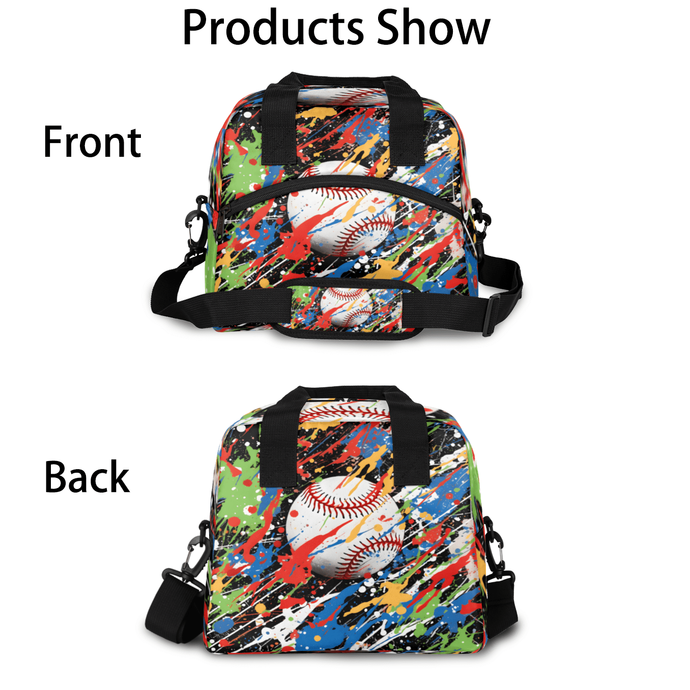 Herdesigns Graffiti Baseball Insulated Lunch Bag for Women Men Adults Large Reusable Lunch Box Softball Sports Leakproof Cooler Tote Bags with Adjustable Shoulder Strap
