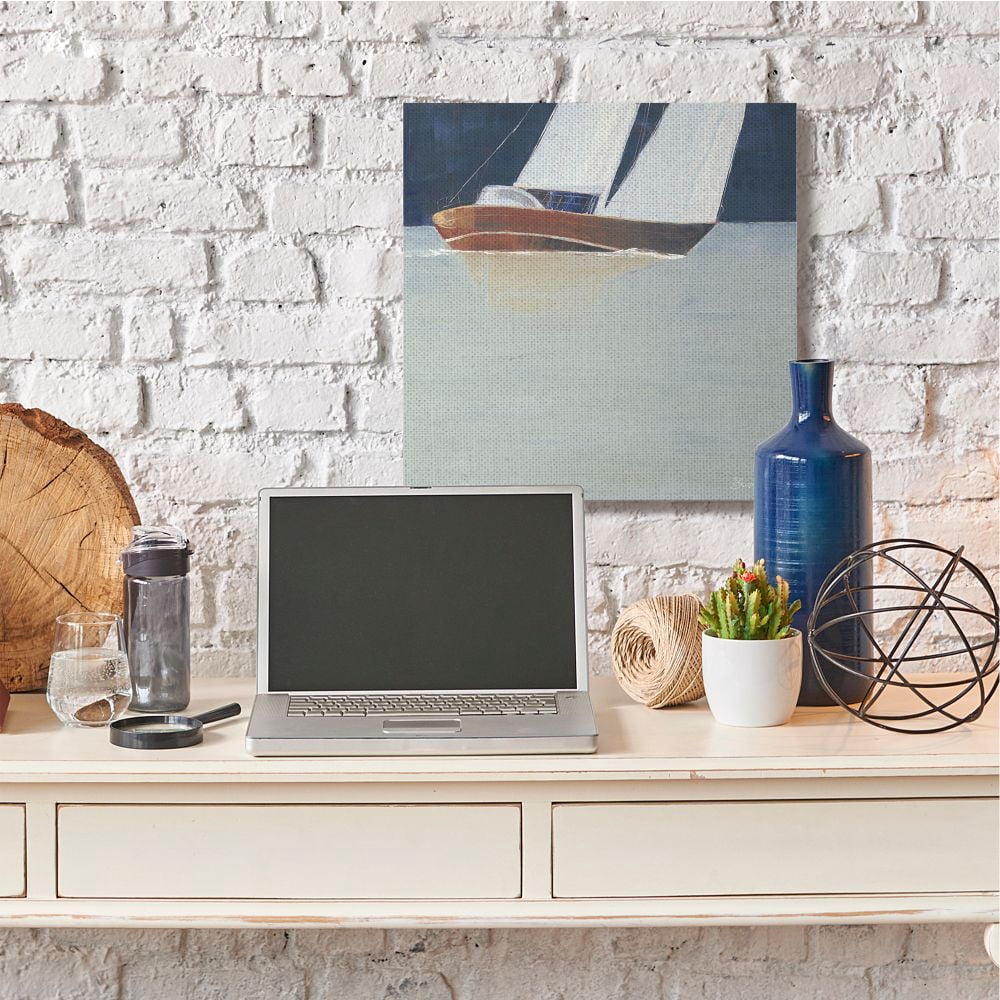 Stupell Home Décor Calm Transparent Sea Sailboat Ocean Blue Brown Beach Painting Canvas Wall Art by Third and Wall