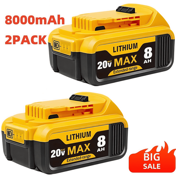 2-Pack Replace for DEWALT 20V Max Battery 8000mAh, Replacement for DEWALT 20v Batteries DCB200 DCB201 DCB206 DCB208, Compatible with 20V Cordless Power Tools and Chargers