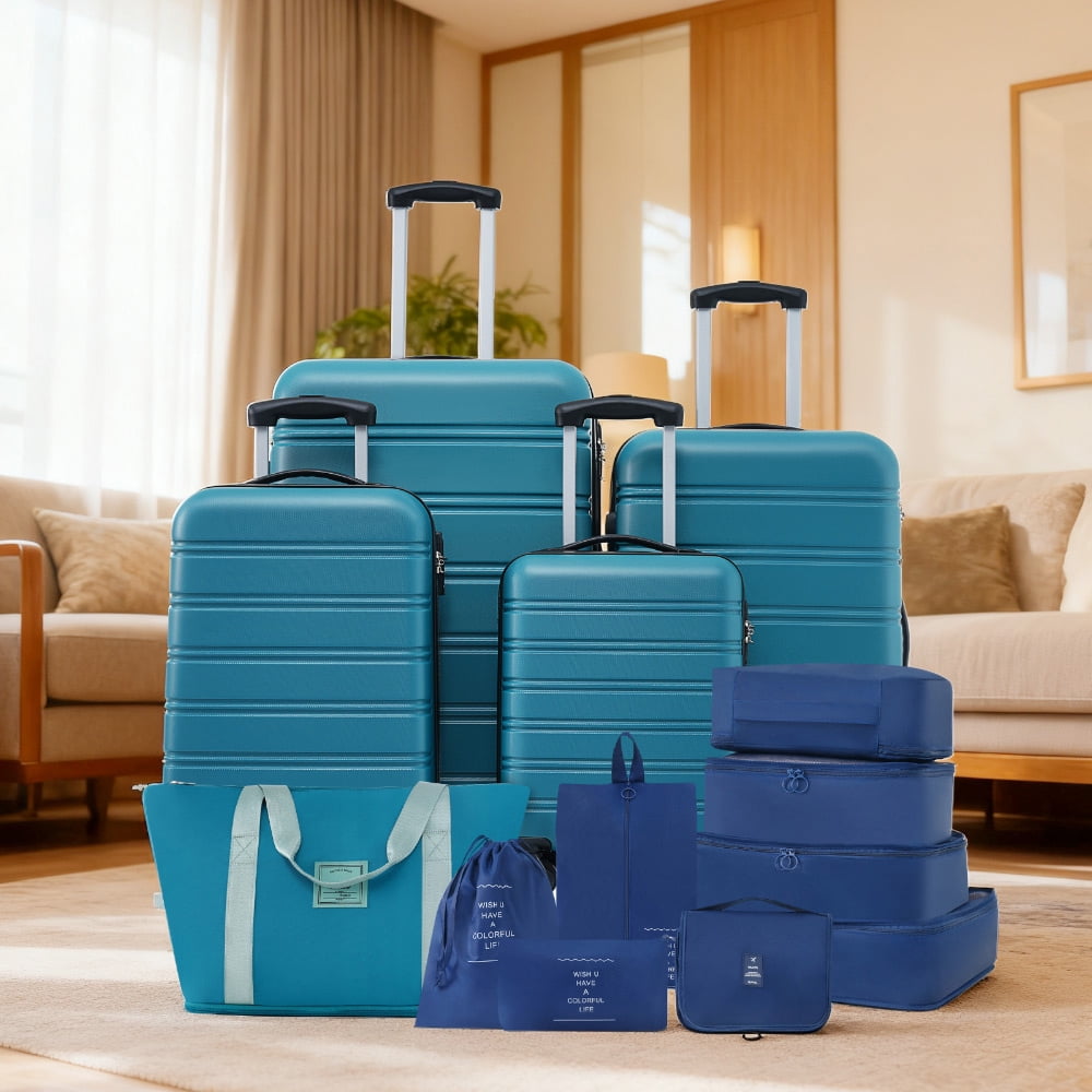 Euroco 13 Piece Luggage Sets, Expandable Hardshell Suitcase Set with TSA Lock,Spinner Wheels and 9 Bags,Lightweight Carry On Travel Luggage,Checked Suitcase for Men Women(16"/20"/24"/28"),Blue