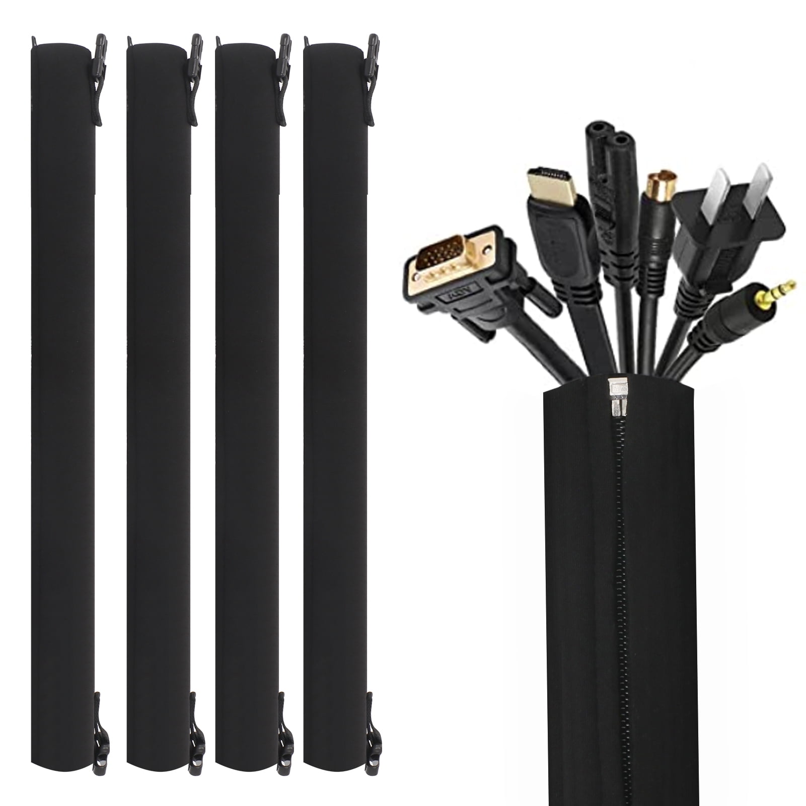 Toplive Cable Sleeves,[4 Pack] 19.5 inch Zipper Cable Management