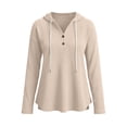 thumbnail image 7 of Tqcoqu Women's Waffle Knit Henley Button Hoodie,Drawstring V Neck Drop Shoulder Long Sleeve Casual Pullover Tops,Beige Women's S-XXL, 7 of 7