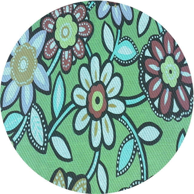Ahgly Company Machine Washable Indoor Round Transitional Turquoise Green Area Rugs, 3' Round