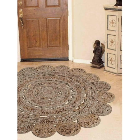 Rugsotic Carpets Hand Woven Jute 4'x4' Round Eco-friendly Area Rug Solid Beige (Best Place To Get Carpet)
