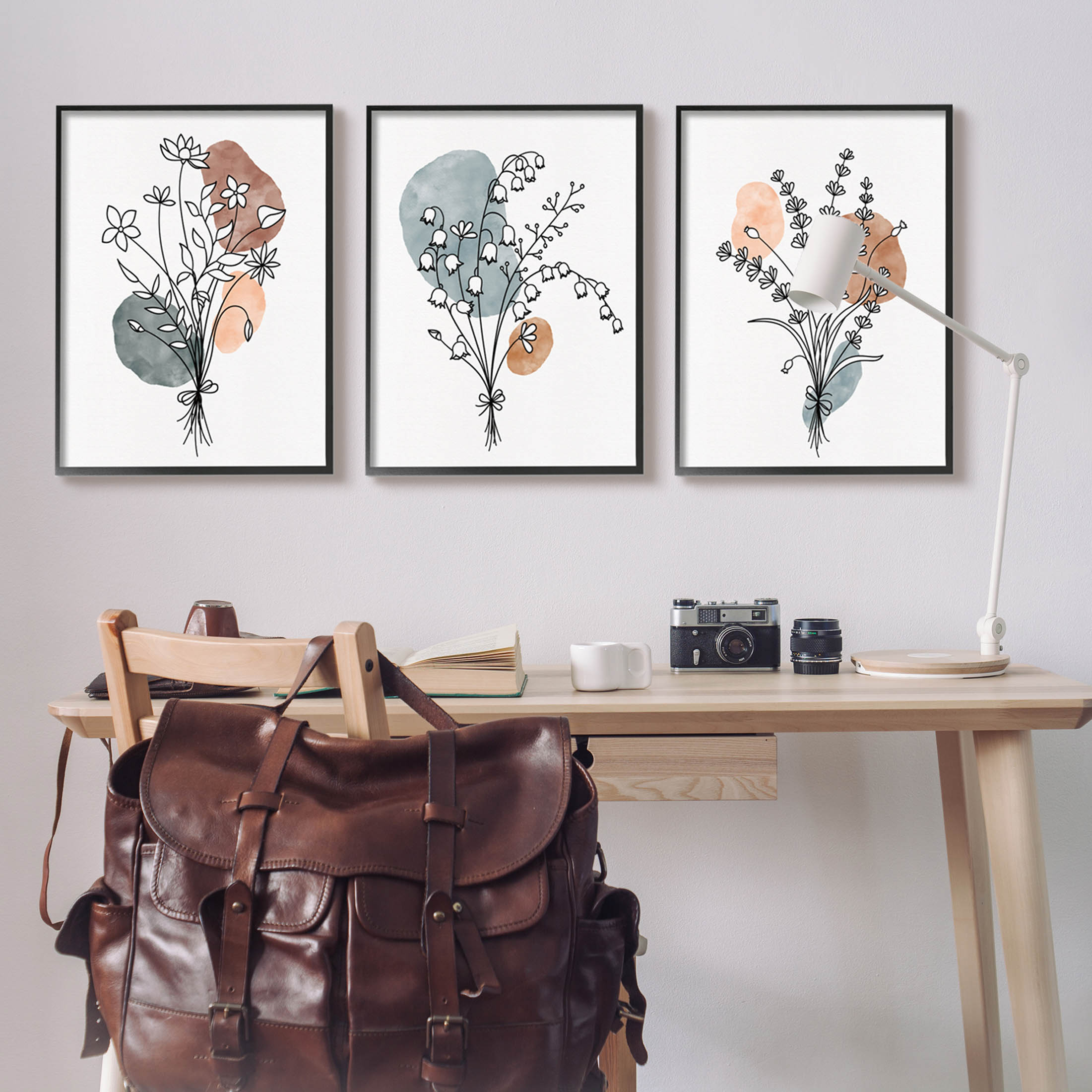 Stupell Industries Neutral Bohemian Herb Bunches Graphic Art Black Framed Art Print Wall Art, Set of 3, Design by JJ Design House LLC