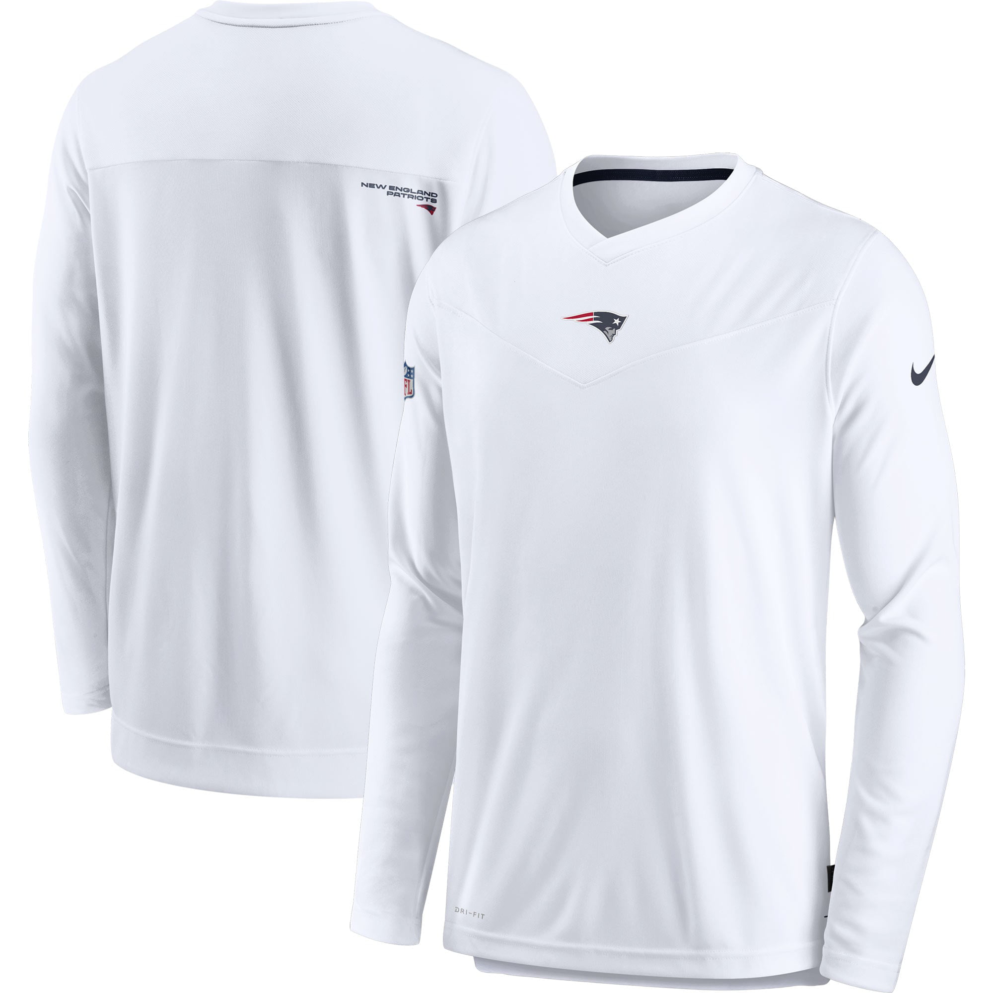 Majestic New England Patriots Mens Long Sleeve White Crew Neck T-Shirt 