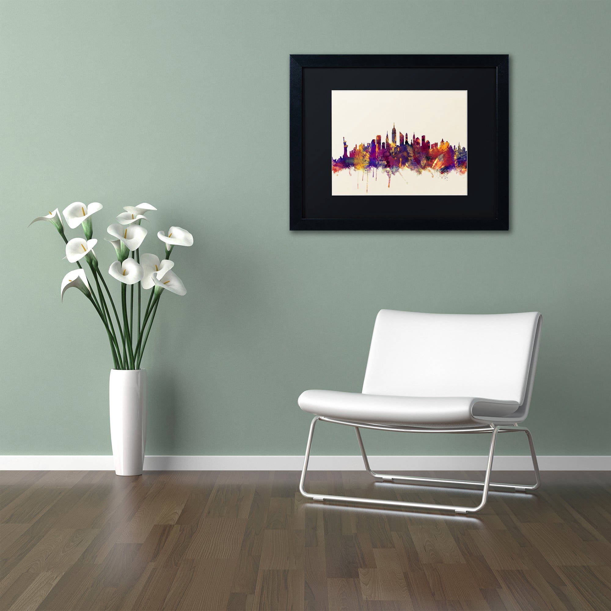 Trademark Fine Art "New York City Skyline" Canvas Art by Michael Tompsett, Black Matte, Black Frame