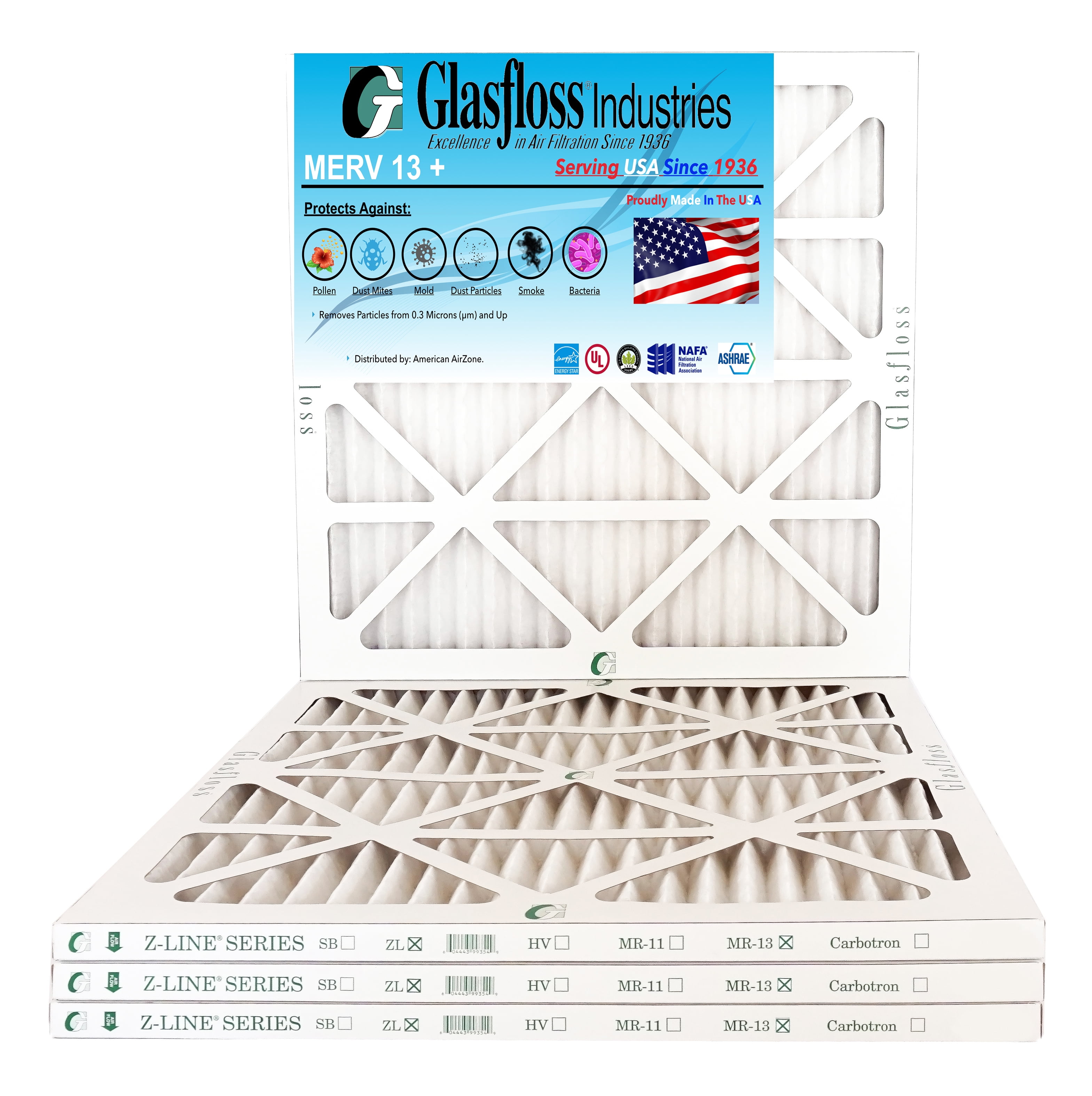 Glasfloss 10x10x1 MERV 13 Qty4 Furnace Air Filter Made in USA