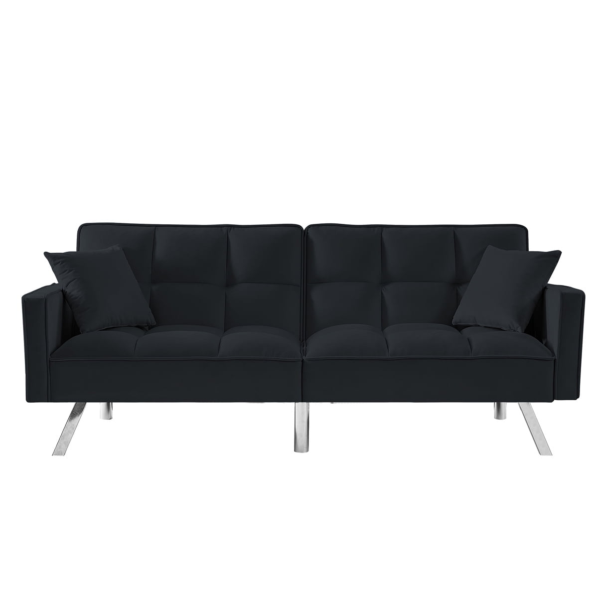 Loveseat Sofa Bed, Modern Velvet Sofa Couch Bed with Armrests, Metal