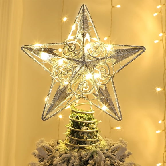 Decoración para árbol de Navidad Juegoal Star con 20 luces LED plateadas