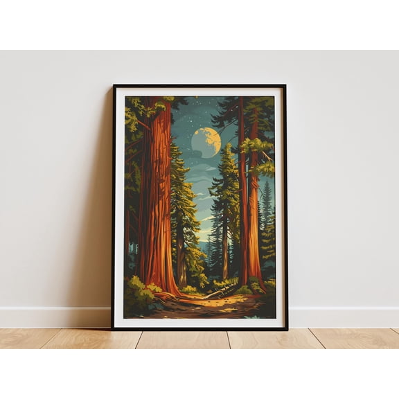 California Redwood Forest Poster Poster Vintage Travel Poster Midcentury Modern Nature Art , Poster Print Only