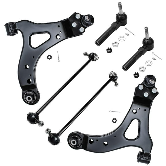 Detroit Axle - New 6-Piece Front Lower Suspension Control Arms, Stabilizer Sway Bar, Outer Tie Rod Kit for 2005-07 Buick Terraza FWD - [2005-09 Chevy Uplander FWD ] - 2005-09 Pontiac Montana FWD
