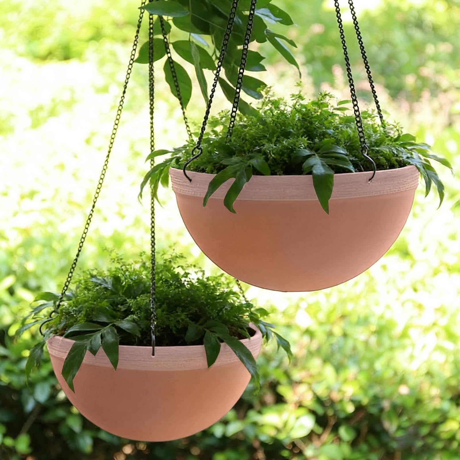 Red Beige Hanging Flower Pot for Ivy Succulents Plants, Large Plastic Garden Planter Basket with Chain, Outdoor Indoor Lazy Person Gardening Decor for Patio Balcony Porch Wall