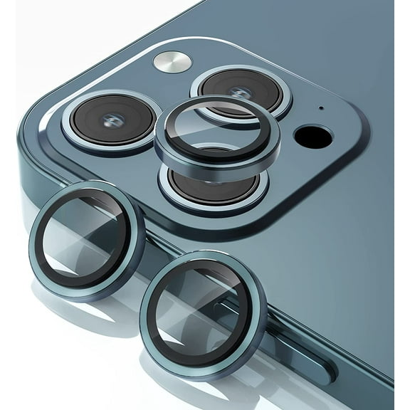 iPhone 12 Pro Max Camera Lens Protector with Aluminum Alloy Ring, Tempered Glass Camera Protector for iPhone 12 Pro Max, HD Clear, Scratchproof, Easy Installation, Case Friendly - Blue [1 SET]