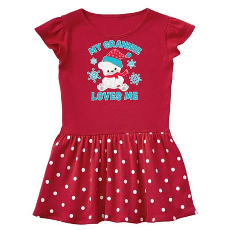 

Inktastic Polar Bear My Grannie Loves Me in Santa Hat with Snowflakes Gift Toddler Girl Dress