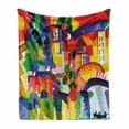 thumbnail image 1 of Art Soft Flannel Fleece Blanket, Modern Vivid Abstract Architectural Buildings Urban Apartment Houses Village Landmark, Cozy Plush for Indoor and Outdoor Use, 60" x 80", Multicolor, by Ambesonne, 1 of 6