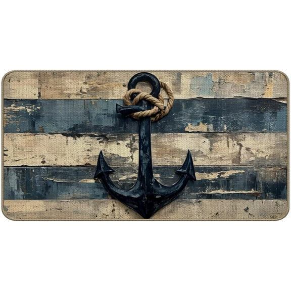 Doormat - Nautical Anchor Door Mat - Coastal beach, indoor/outdoor, vintage marine, boat deck/home porch, 18×30 Inch,B001