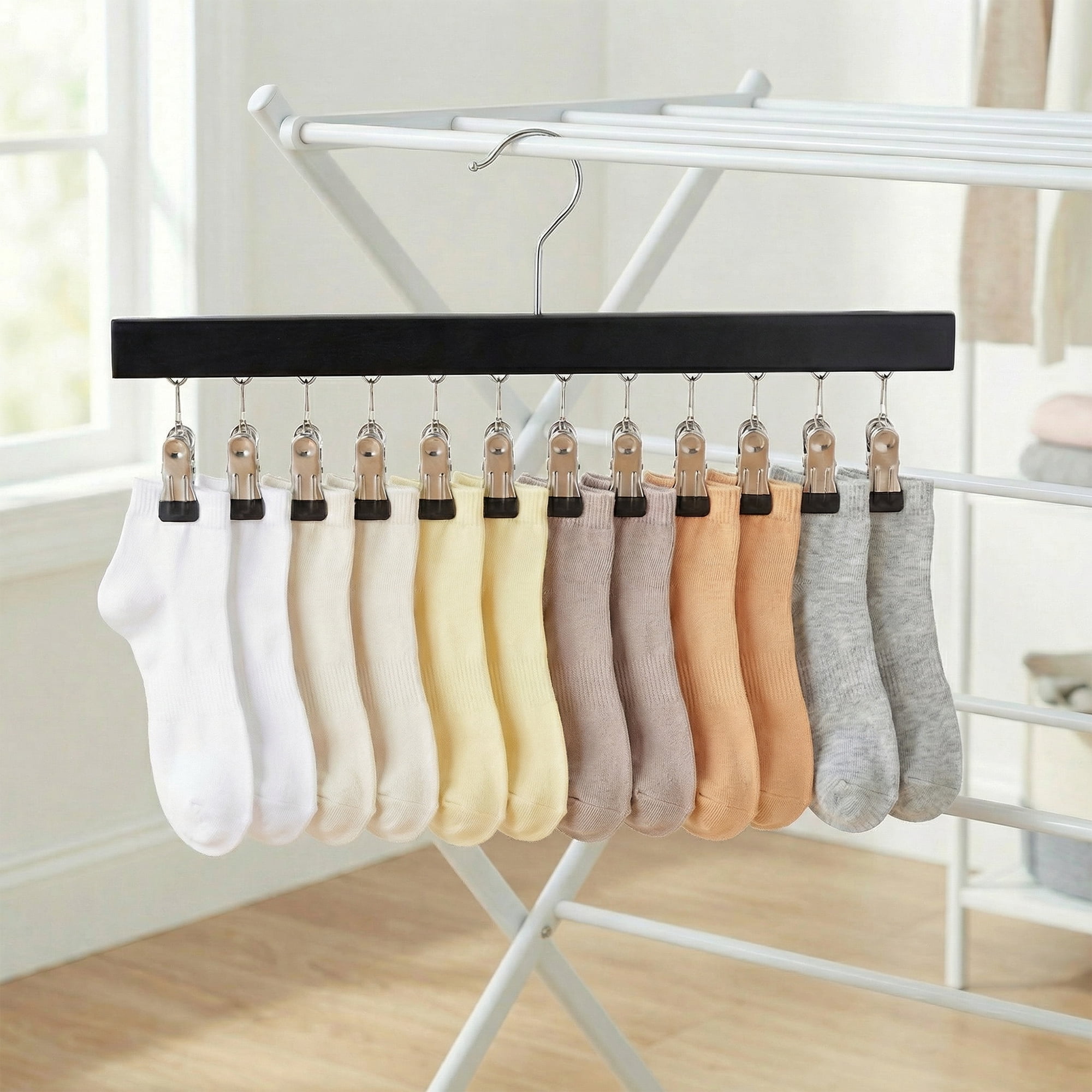 Unique Bargains Space Saving Wood Hat Hangers With 12 Hooks Black