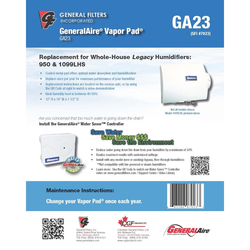 GeneralAire GA23 (2Pack) Vapor Pad for Legacy Humidifier Models