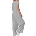 thumbnail image 2 of Women's Short Sleeve Wide Leg Striped Bodysuit Casual Round Neck Bodysuit Button Summer Suit, 2 of 8