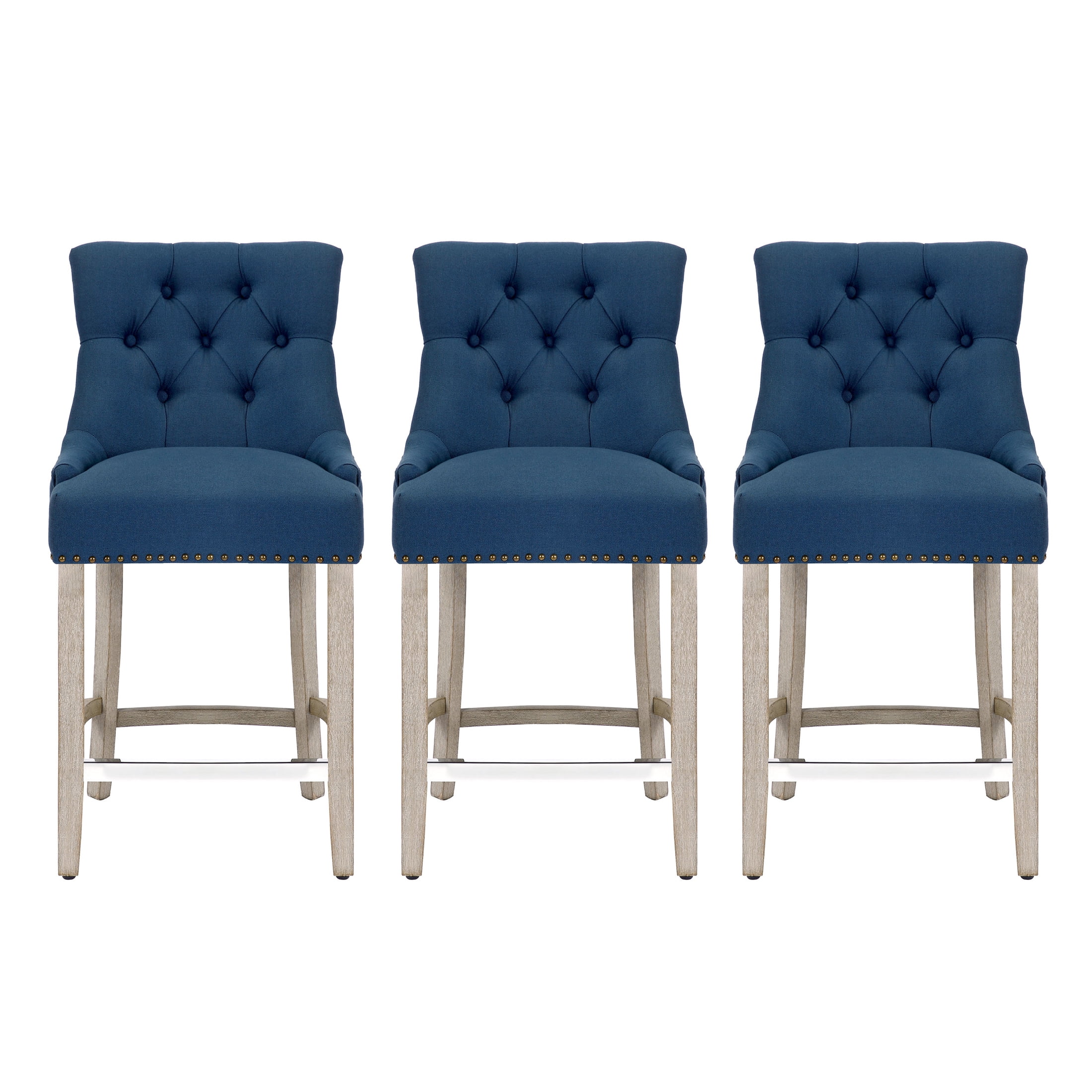 WestinTrends Hayes Counter Stools Set of 3, Linen Upholstered Button