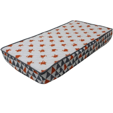 Bacati - Playful Fox Printed Quilted Top 100% Cotton Percale with Polyester Batting With Triangles Gussett Diaper Changing Pad Cover, Orange/Gray Fox/Triangles
