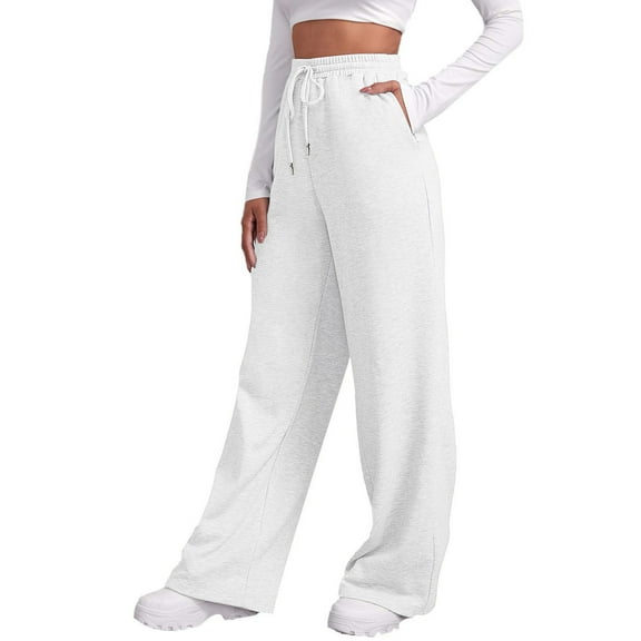 Xudanell Womens Wide Leg sweatpants women Casual High Waist Baggy sweatpants women Jogger Pants with Pockets Trousers (White,M)