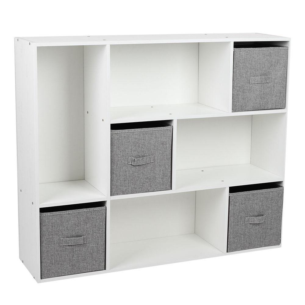 LYUMO Cube Bookcase Bookshelf with 8 Cubby Shelves 4 Bin Drawers for