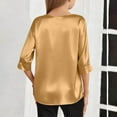 thumbnail image 4 of OGLCCG Girls Silk Satin Blouse Dressy Casual V Neck 3/4 Length Sleeve Tees Tops Solid Color Lightweight Summer T Shirts 4-15 Years, 4 of 7