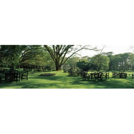 Panoramic Images PPI113589L Chairs and tables in a lawn  Lake Naivasha Country Club  Great Rift Valley  Kenya Poster Print by Panoramic Images - 36 x