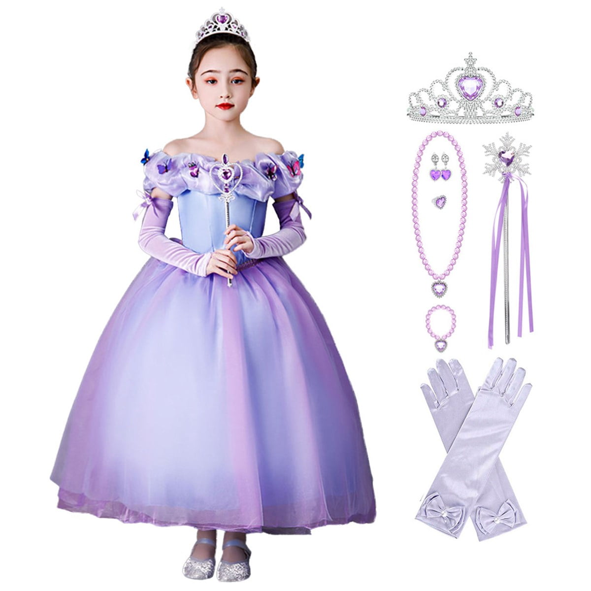 Hawee Princess Dress Up Costume For Girls Birthday Party Purple Dresses With Accessories Other