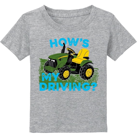 John Deere Toddler Boys How's My Driving Lawn Mower Short Sleeve Tshirt in Heathered Gray