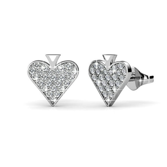 Cate & Chloe Dylan Divine 18k White Gold Plated Heart Stud Earrings with Swarovski Crystals for Women