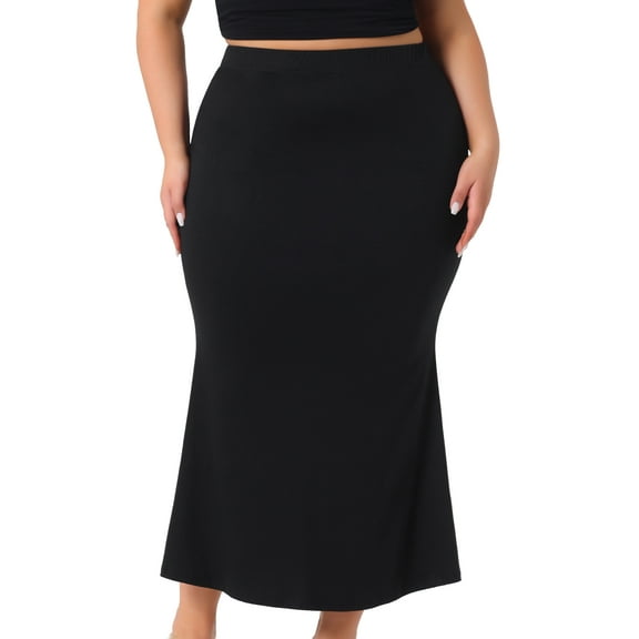 DARING DIVA Women's Plus Mermaid High Waist Knit Bodycon Long Skirts 1X Black