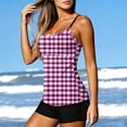 thumbnail image 6 of qucoqpe Tankini Swimsuits for Women Fashion Plaid Print Backless Spaghetti Strap Two Piece Modest Bathing Suits Summer Beach Swimwear with Shorts, 6 of 8